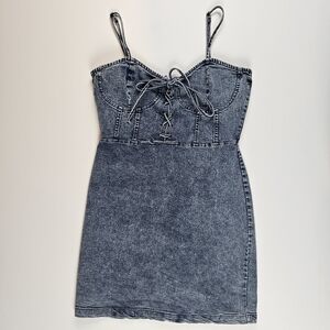 Rue 21 Jean‎ Women’s Tie Front Zip Back Mini Dress Size S/M Western Rockabilly